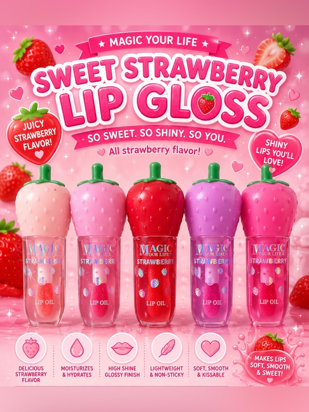Sweet Strawberry Lip Gloss - Strawberry Flavored Lip Oil